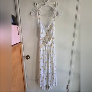 Women’s White Floral Cutout Maxi Dress with Tie Straps